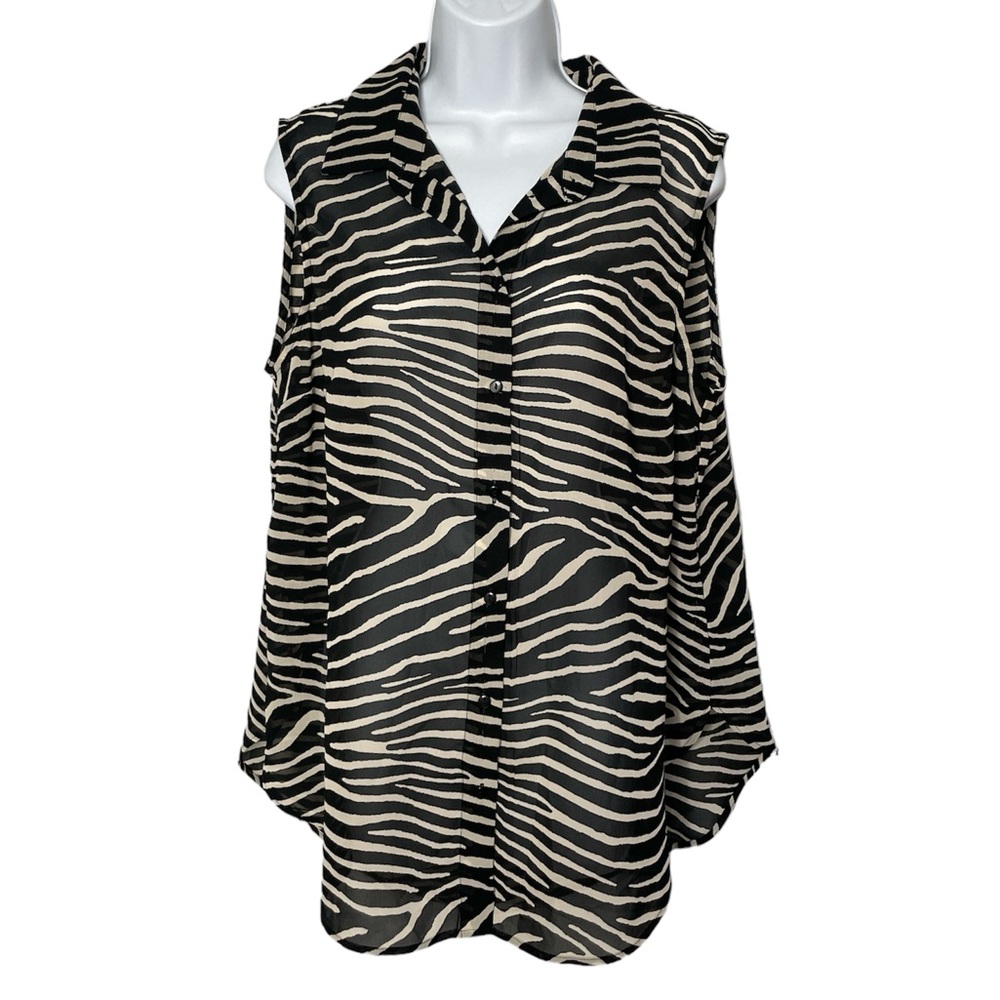 H&M women’s ☀️ black white zebra print sheer tank 12